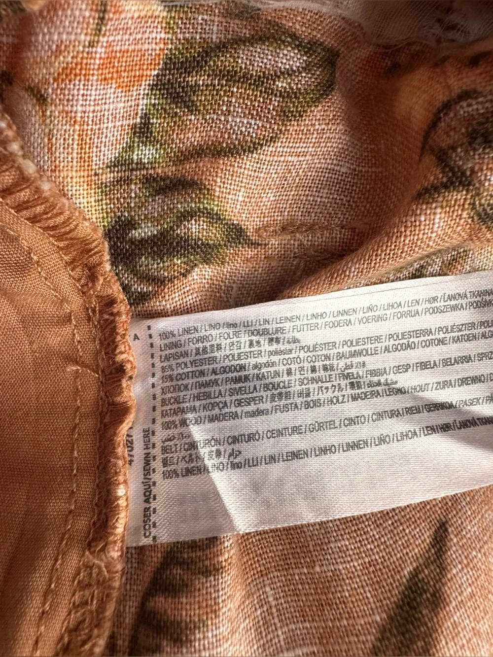 Mango Linen Floral Rust-Orange Midi Skirt